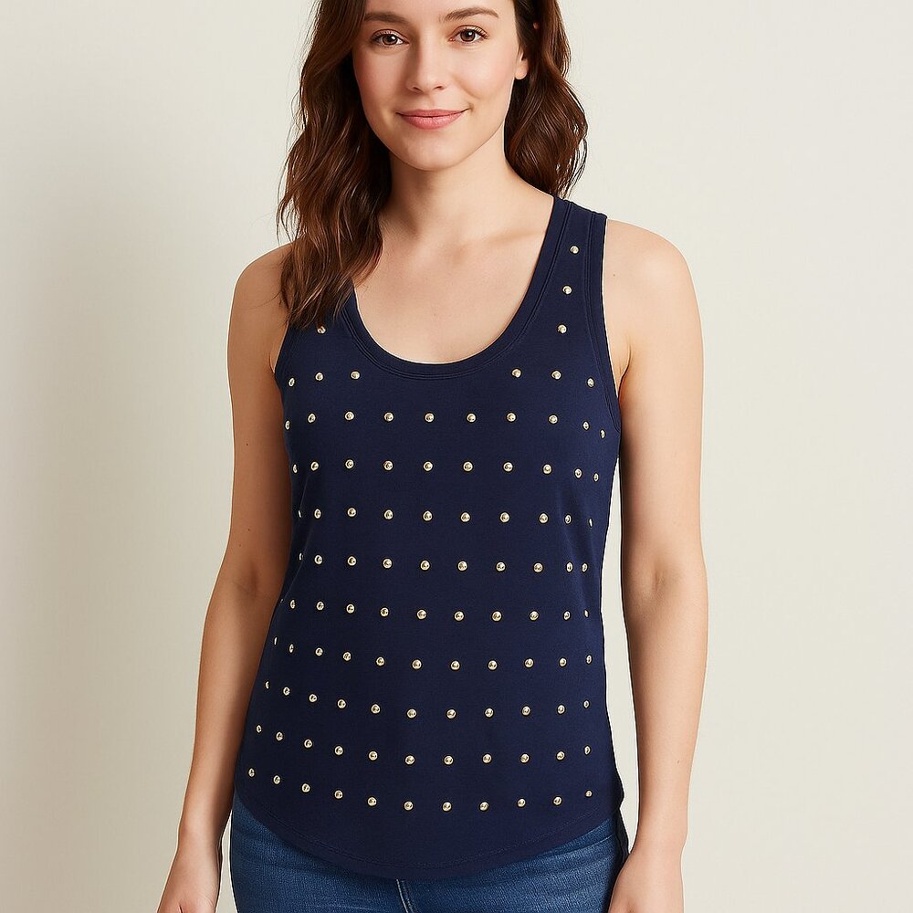Navy Blue Studded Tank Top XS Super Flattering